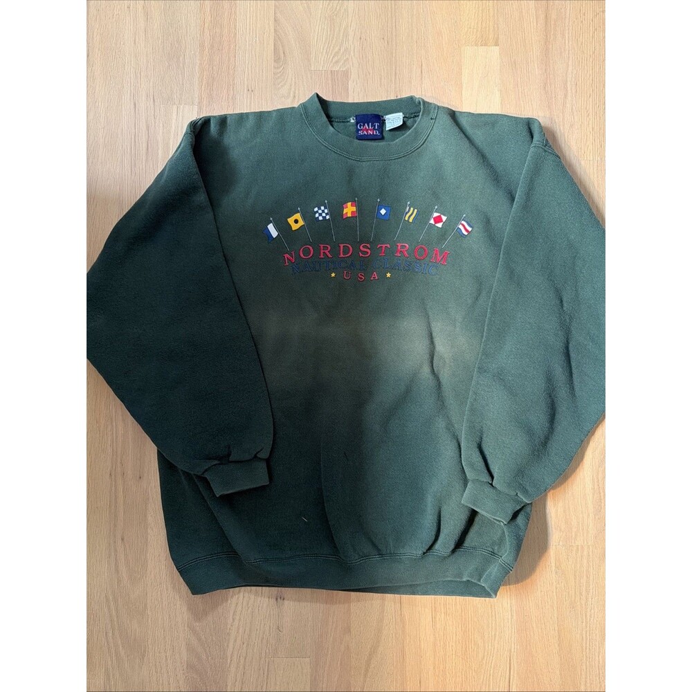 Vintage Galt Sand Crewneck Sweatshirt Nautical Flags Made In USA Green Large